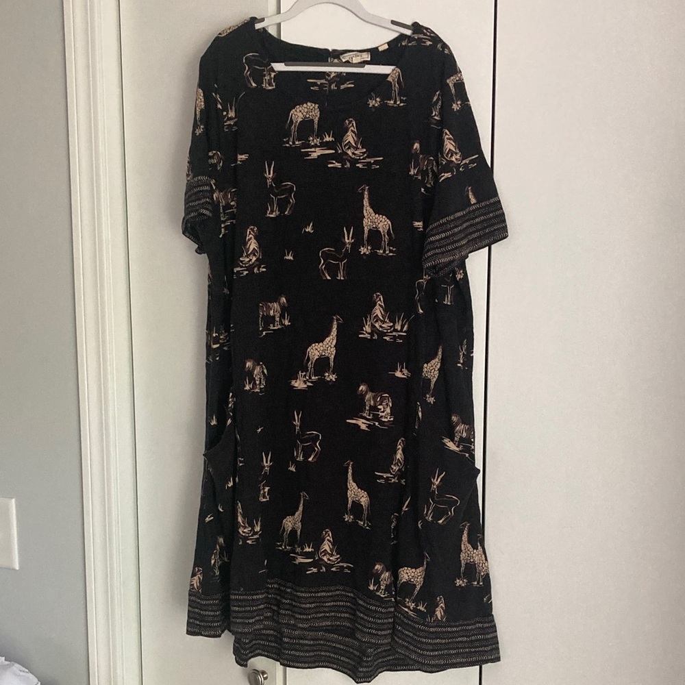 Fat face Simone dress animal print black knit dress size US 14